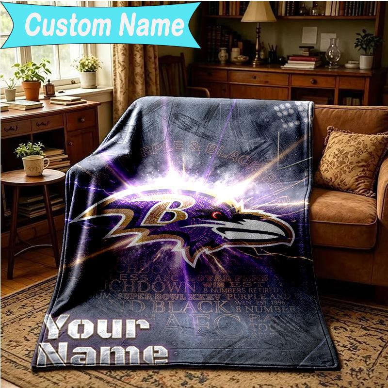 1PC Custom Name Blanket Baltimore Team Spirit Flannel Blankets Patterns Throw Blanket All-Season Soft Gift for Couch, Bed, Camping, Birthday Gifts