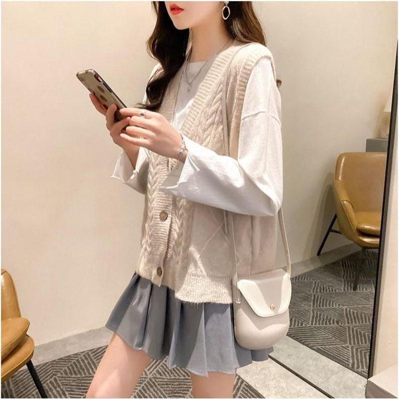 Vestă de primăvară și toamnă Vestă cu decolteu în V Vestă tricotată Pulover lejer fără mâneci