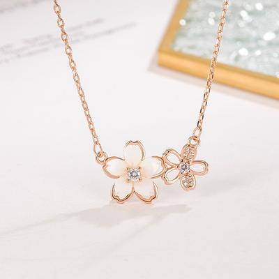 Sakura Necklace for Women's Clavicle Chain Simple Temperament Light Luxury Design Sense Necklace New Style Pendant Summer
