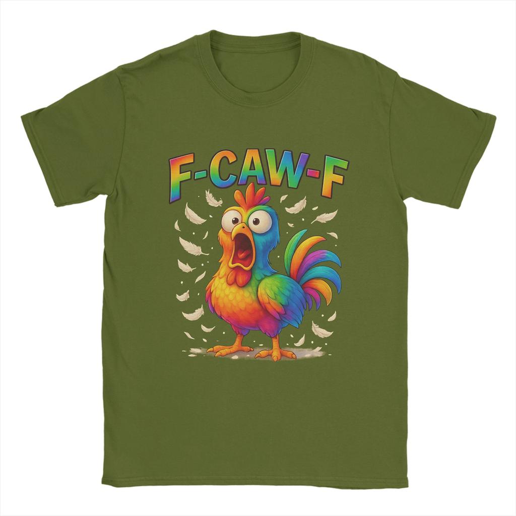F-CAW-F Funny Chicken Humor Design Men T Shirt Casual Tee Shirt Short Sleeve Crew Neck T-Shirts Cotton Gift Idea Clothes
