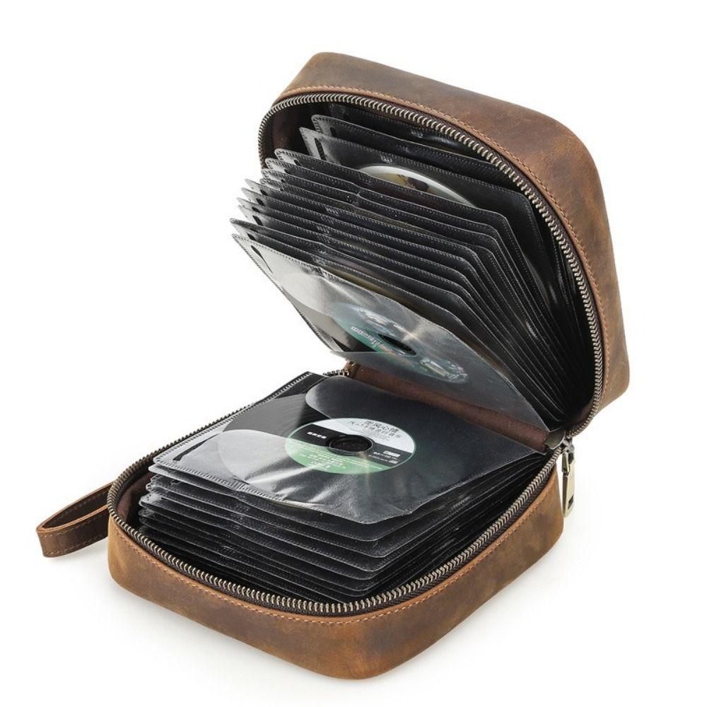 Genuine Leather CD Disc Storage Box 56 CD/DVD/BD Disks Capacity Media Storage Box DVD Holder Case