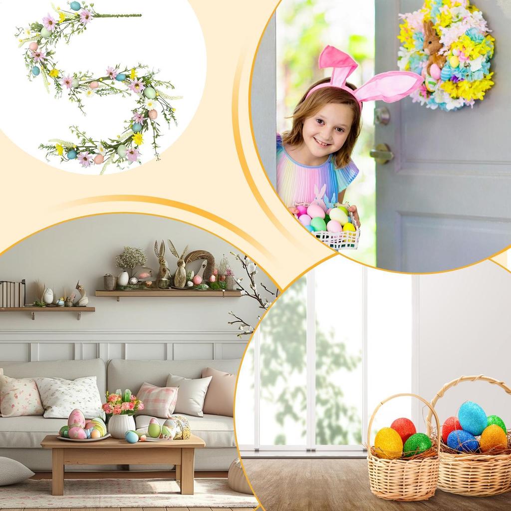 Easter Door Wreath Colorful Realistic Spring Ornament Artificial Easter Garland Door Decor For Indoor Window Mantel Restaurant