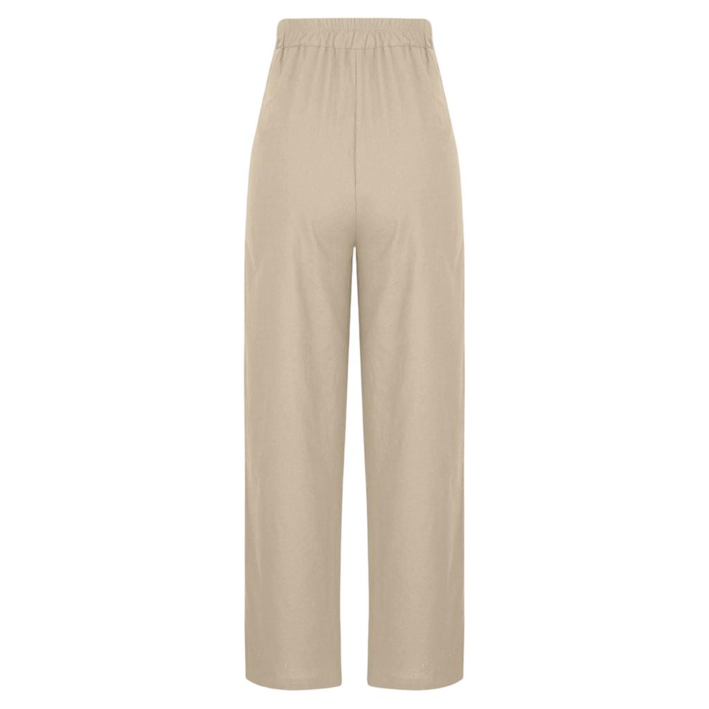 Damen Sommerhose mit elastischer Taille, einfarbig, lockere Hose aus Baumwolle und Leinen