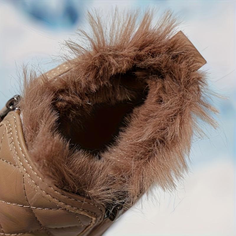 Women's Winter Boots with Faux Fur Lining & Zipper Closure - PU Cover Round-Toe Ankle Boots with Cushioned Insole & Arch Support