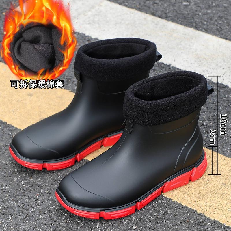 Spring and summer wading short boots khaki white men's rain shoes non-slip lightweight waterproof black classic rubber shoes waterproof boots men