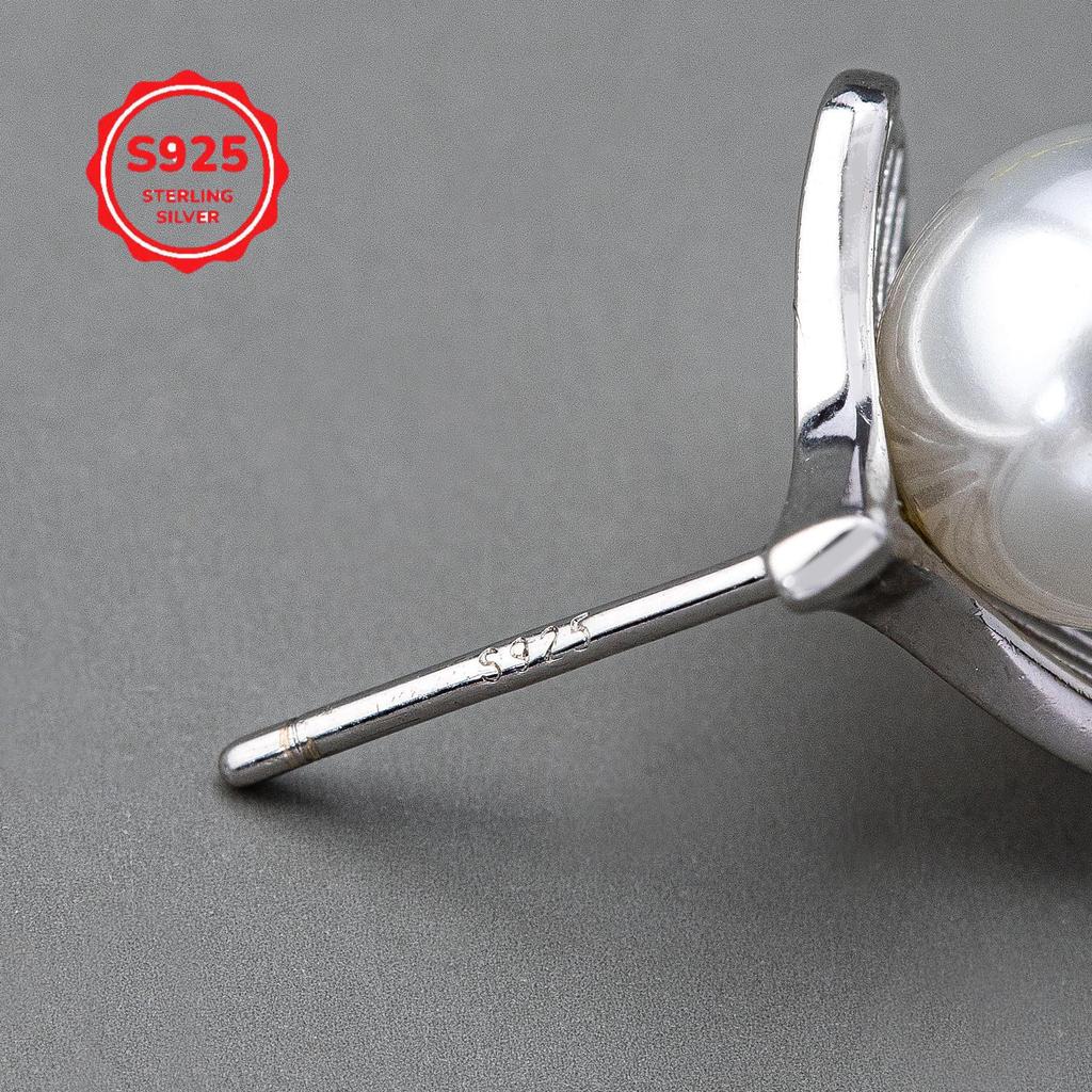 Korean Style S925 Sterling Silver Ginkgo Leaf Crystal Pearl Stud Earrings