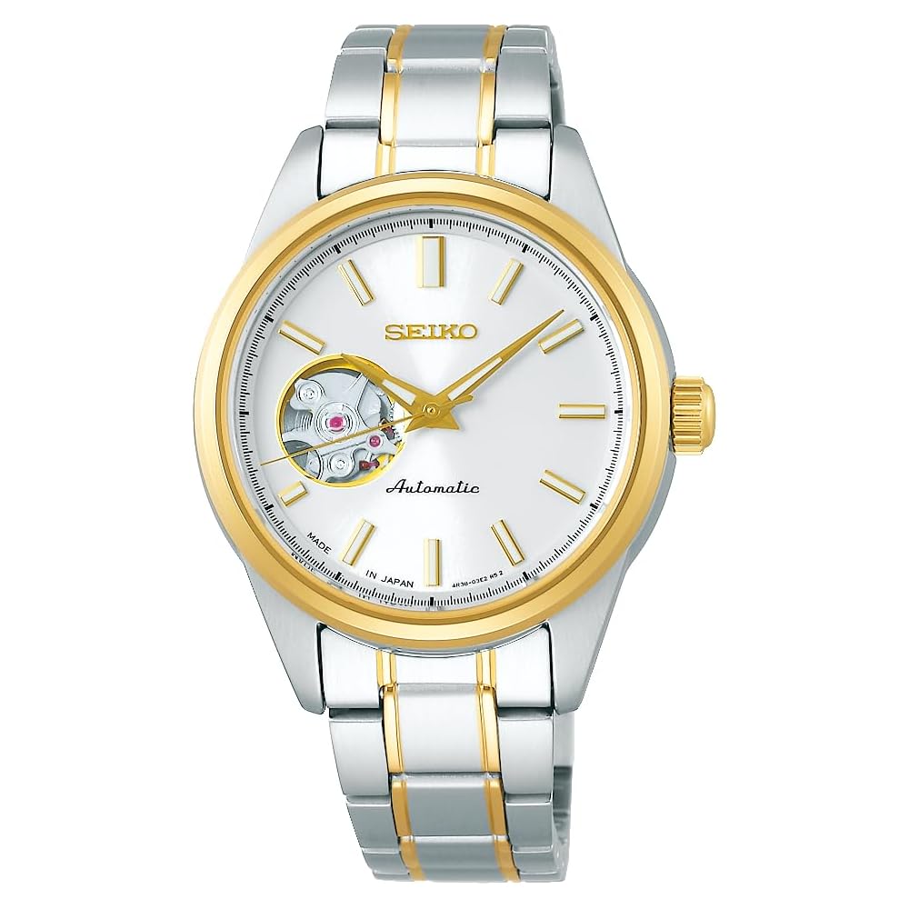 Seiko Selection SSDE008 Женские механические автоматические часы  Открытое сердце  Серебристый Желтое золото Нержавеющая сталь Белый циферблат