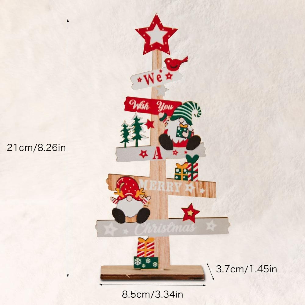 1pc Christmas Tree Gnome Home Decor, Wooden Desktop Ornament for Office Party Layered Tray (We Wish You a Merry Christmas)