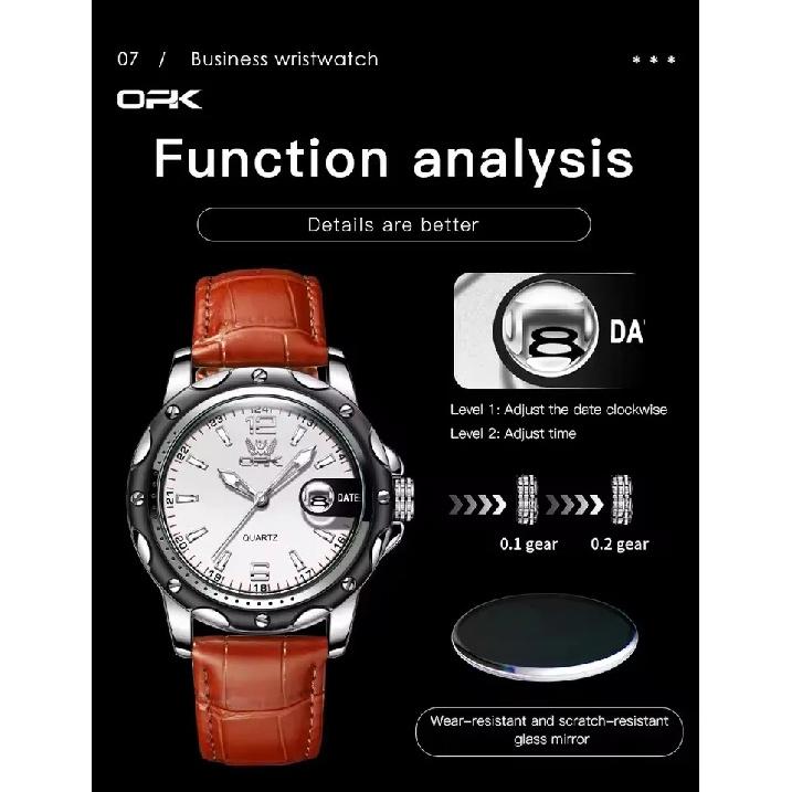 OPK 6026 Hot Selling Fashion Magnifier Calendar Quartz Watch Men's 22mm Brown Leather Strap Luminous Waterproof Sports Watch