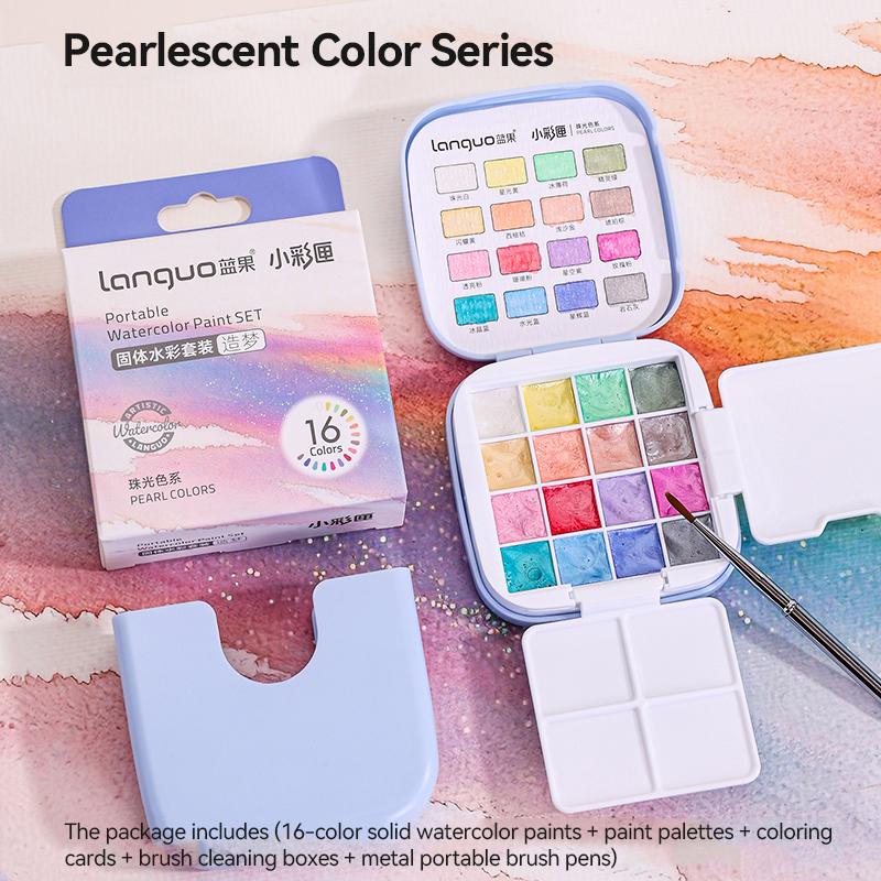 Languo Watercolor Palette Set 16 Colors Mini Portable Solid Watercolor Pigment Set Travel Paint Palette For Painting Writing
