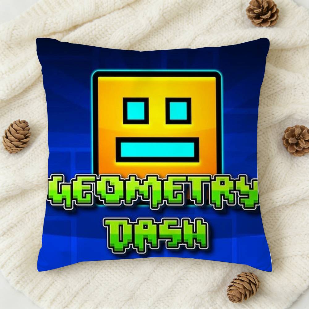 MUSIC Game GGeometry Dash Doublesided Printed Square Decorative Cushion Cover for Sofa Living Room Home Decor