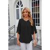 Solid Colour Round Neck Five-quarter Sleeve Short Sleeve,loose Chiffon Shirt Tops for Women