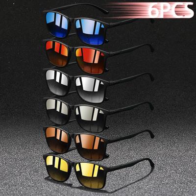6 PCS Vintage Square Sunglasses Men Women Luxury Designer Sun Glasses Anti Glare Retro Eyewear UV400