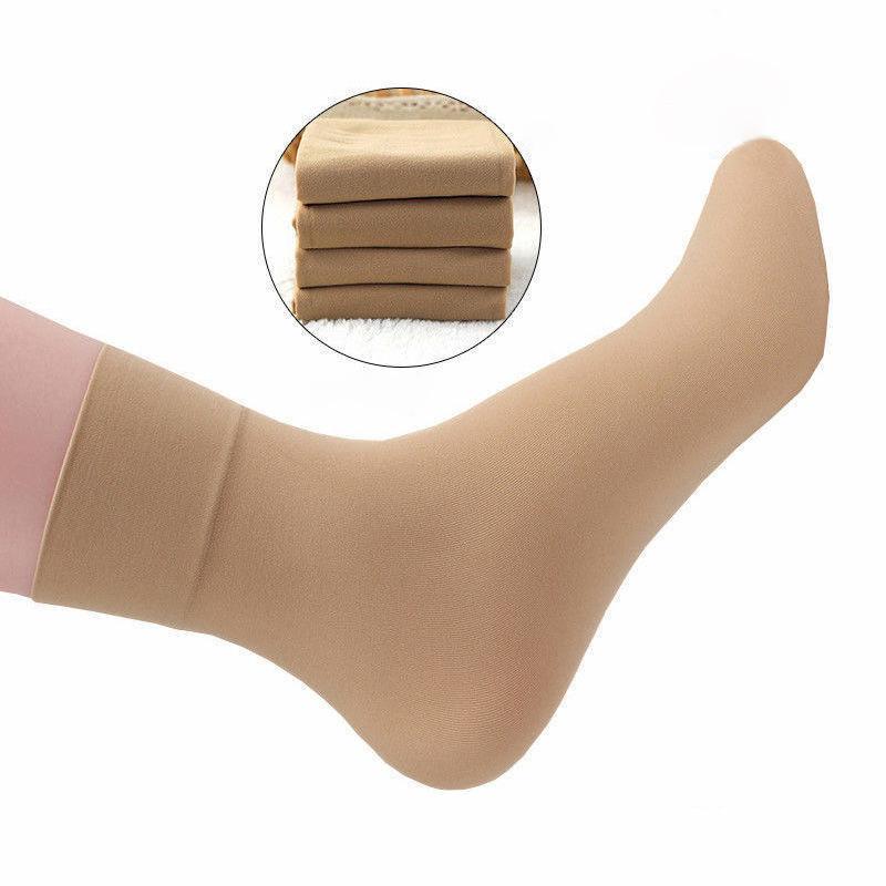 5 Pairs/Set Thickened Velvet Mid-calf Stretch Stockings for Women Elastic Anti-snagging Crystal Socks
