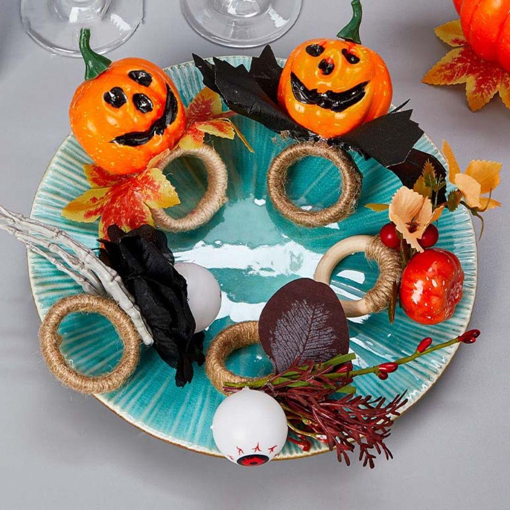 

6pcs Simulation Eyeball Napkin Buckles with Artificial Maple Napkin Holder Serviette Buckles Hotel Style B