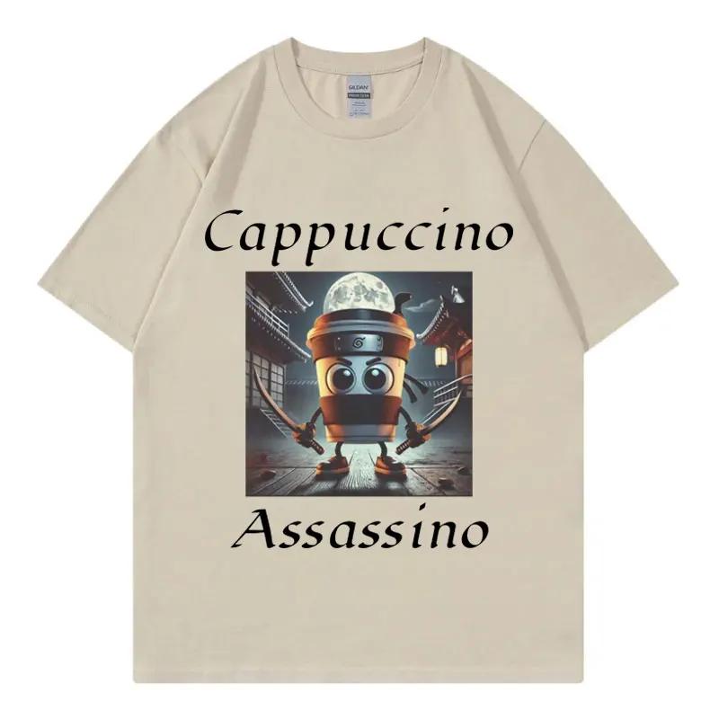 Cappuccino Assassino Grafik T-Shirts Lustiges Italienisches Brainrot Meme T-Shirt Unisex Mode Lässig Kurzarm T-Shirt Streetwear