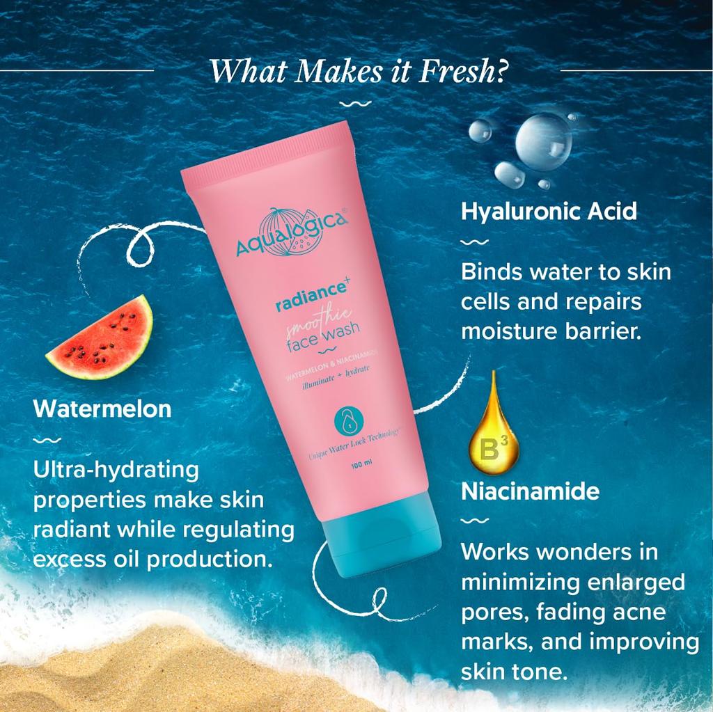 Aqualogica Radiance+ Smoothie Gesichtsreiniger 100 ml Sanfter Schaumreiniger für tägliches Strahlen, glatte Textur und ausgewogene Feuchtigkeit