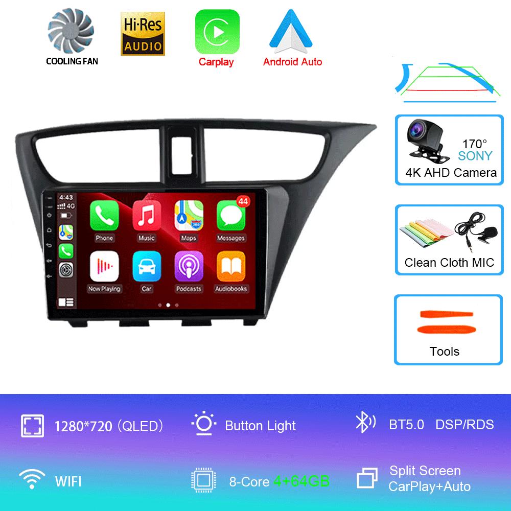 Android 14 Carplay Radio De Coche Para Honda CIVIC Hatchback 2012 2013 2014 2015 2016 2017 Reproductor Multimedia Navegación GPS