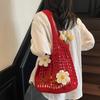 Retro Flower Knitted Tote Bag Large Capacity Woolen Crochet Handbag Eco-Friendly Lightweight Hollow Shoulder Bag Summer