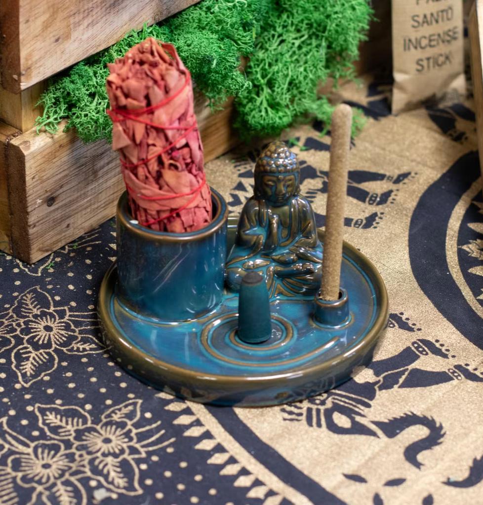 Multi Purpose Buddha Incense Plate – Ceramic Blue