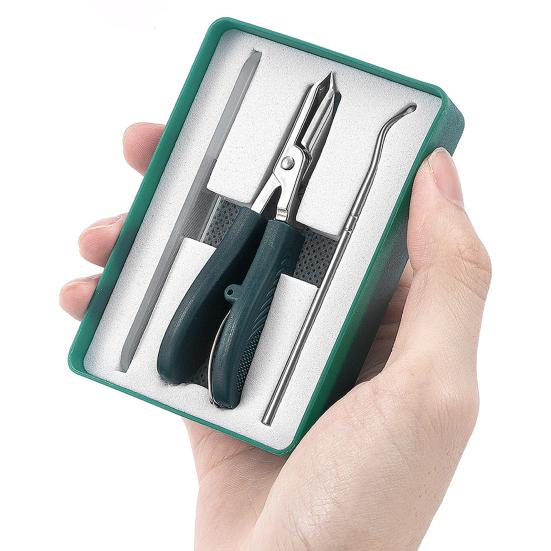 Stainless Steel Nail Clipper Curved Blade Toenail Clippers for Thick Nails 3-Piece Kit with Glass File & Case Ergonomic Non-Slip Grip Nail Clippers