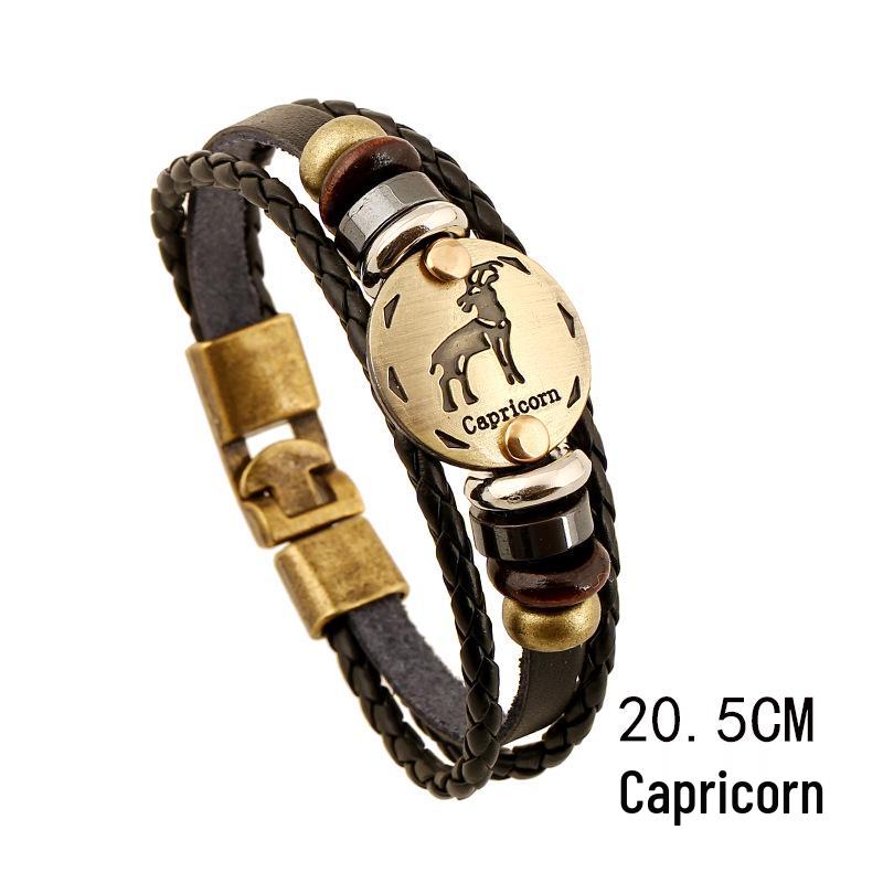Twelve Constellations Genuine Leather Multi-layer Bracelet - Retro Woven Design for Couples