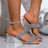 Transparent High Heels Women's Slippers Square Head Buckle Sandals Outdoor Wear PVC Material Fashionable European Style