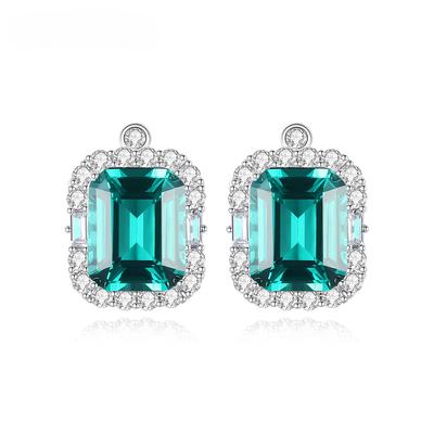 Noble Emerald Green Earrings Studs Women Cubic Zirconia Geometric Luxury Wedding Sterling Silver 925 Earring Fine Jewelry