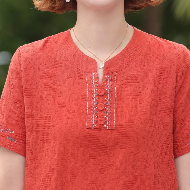 Yuzhaolin Women's Elegant Embroidered Short Sleeve Top