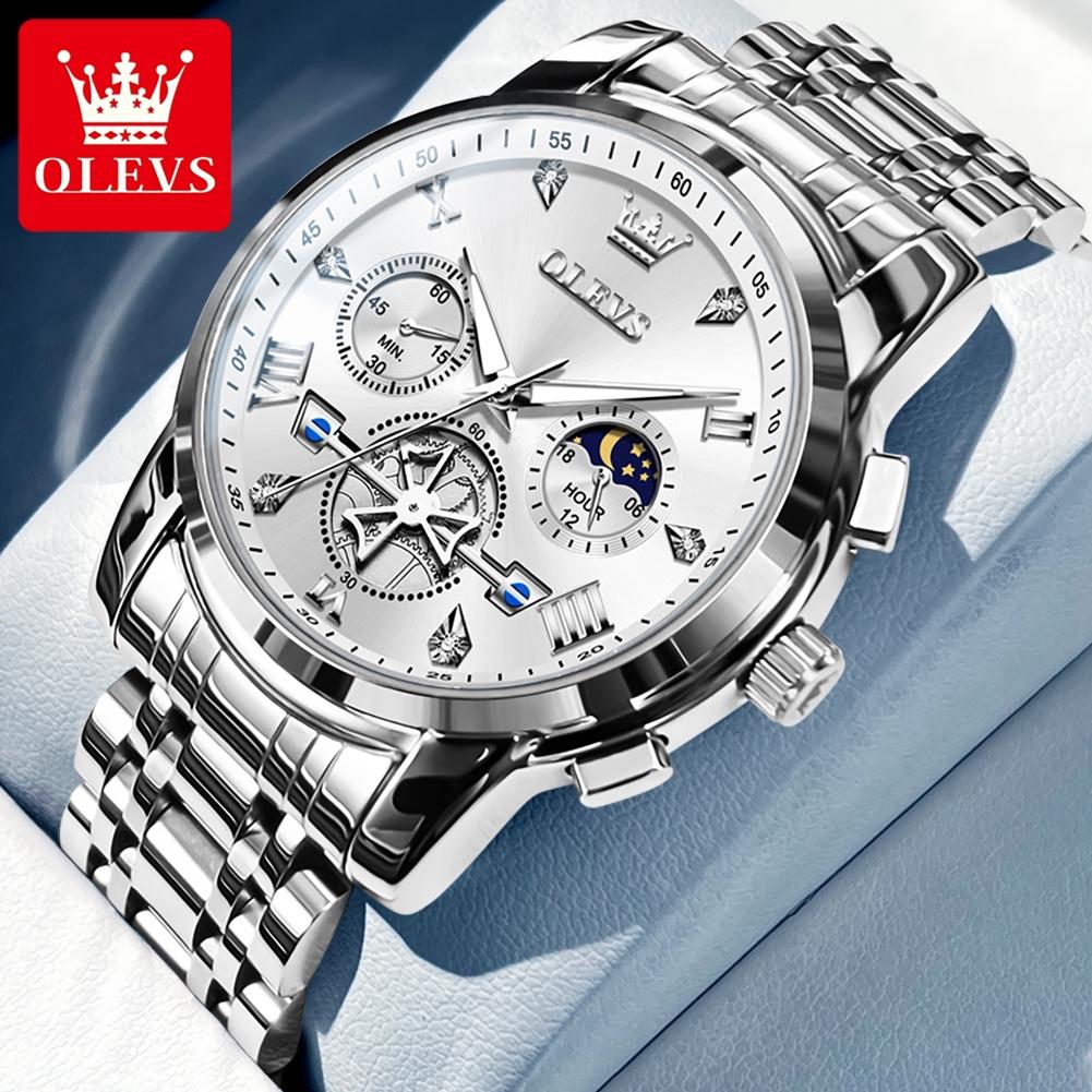 OLEVS 2856 Men's Quartz Watches Skeleton Flywheel Chronograph Classic Fashion TOP Brand Watch for Men Moon Phase Waterproof