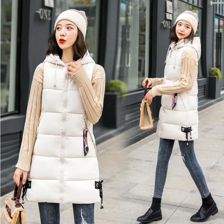 Women's 2026 Mid-Length Hooded Down Cotton Vest - Korean Style Student Winter Gilet Jacket