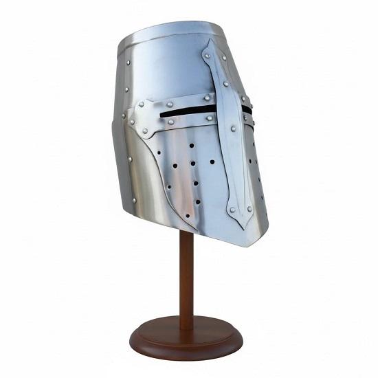 

Templar Cross Crusader Helmet, Silver Brass Knight Great Helm, 18G Steel Medieval Armor Replica, LARP, Cosplay and Display Gift