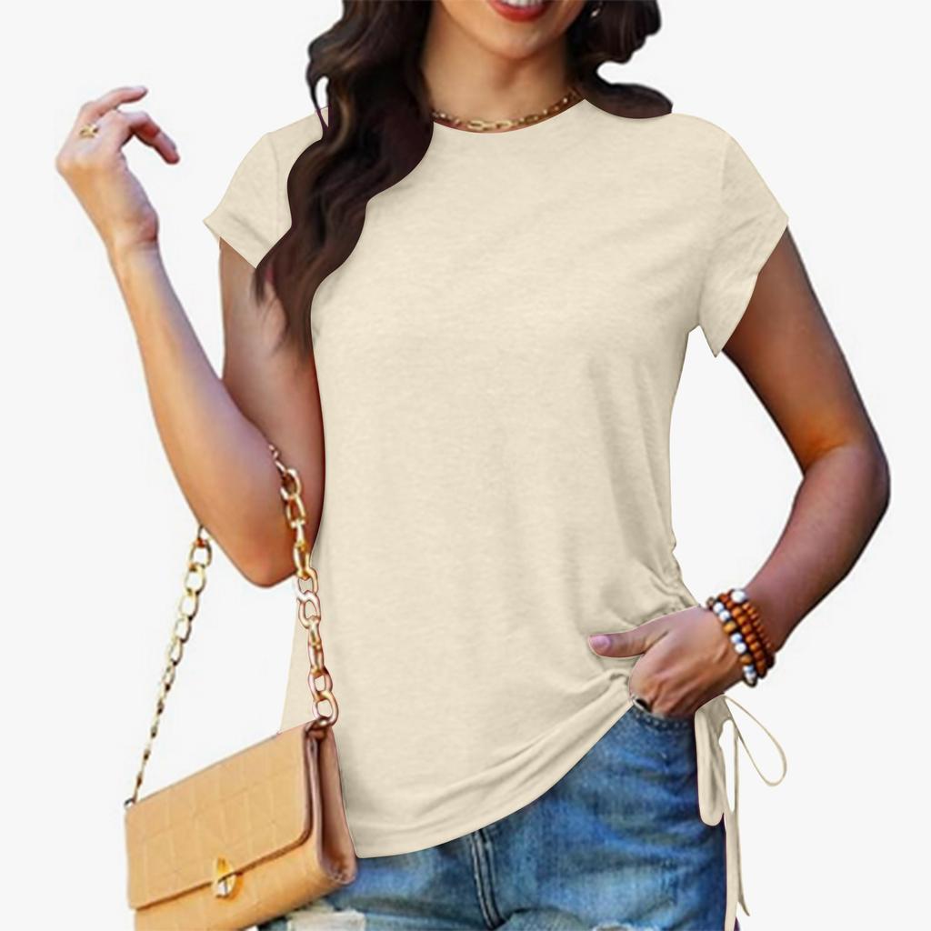 Womens Spring Tops Ruched Side Casual T Shirts for Women Short Sleeve Summer Shirts for Women Basic Crew Neck