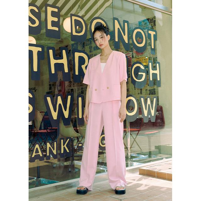 LAP Poly Single-Pleat Semi-Wide Pants Aq2Wp561