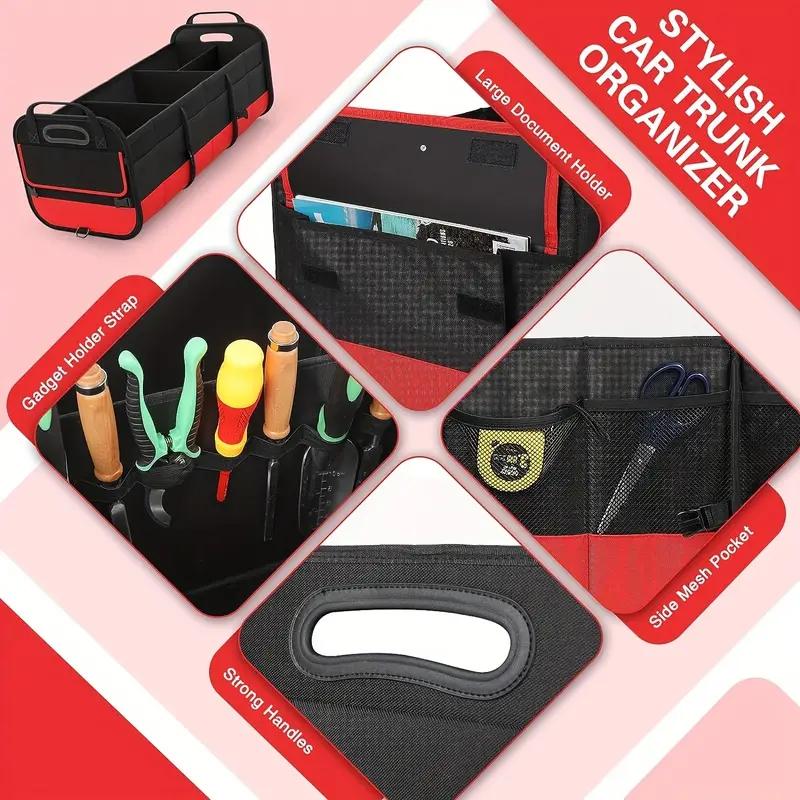 Organizator Universal Mare pentru Portbagaj pentru Mașină Pliabil cu Compartimente Multiple Geantă de Depozitare pentru Portbagaj cu 2 Curele Retractabile