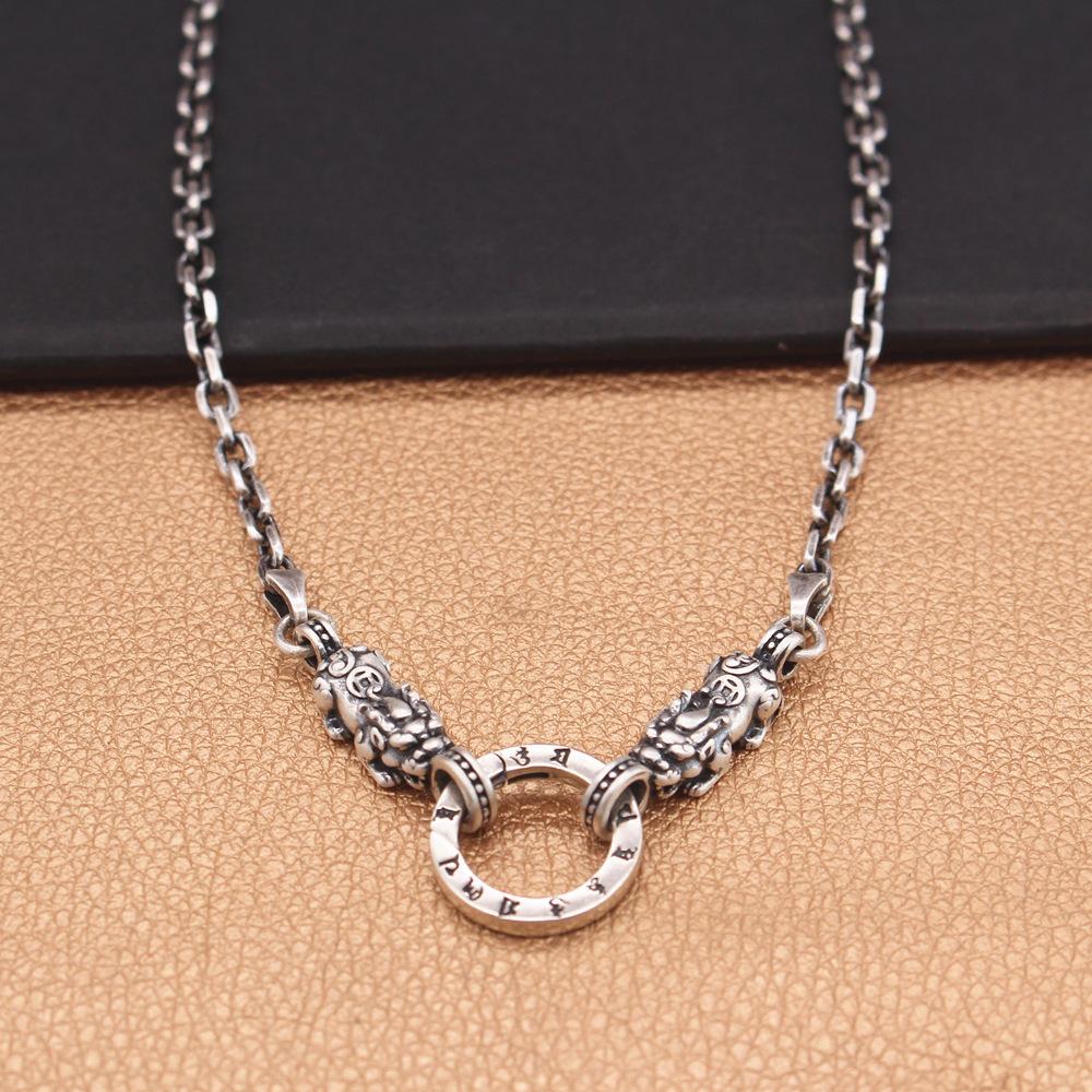 Neu gestaltete Hohl-Halskette aus Sterlingsilber Glück Glücksbringer Retro Hip Hop Herren Damen Mode Punk Schmuck Geschenk