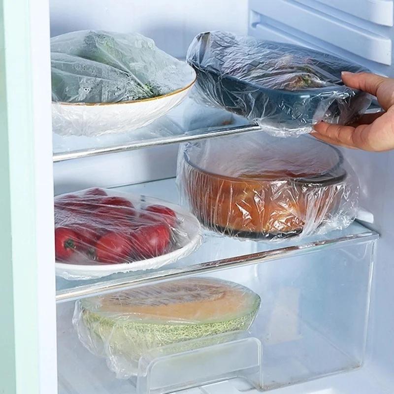100PCS Disposable Food Cover Plastic Wrap Elastic FoodLids for Fruit Bowls Cups Caps Storage Kitchen Fresh Keeping Saver Bag