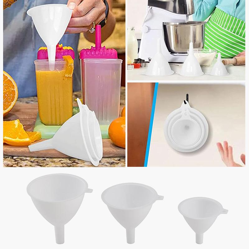 1 set Plastic Funnel Set White Kitchen Funnels for Filling Bottles, Automotive Oil Funnels for Lubricants and Fluids
