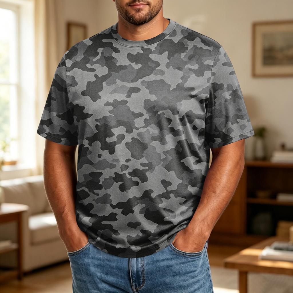 Camiseta Informal Transpirable Cómoda de Manga Corta con Cuello Redondo para Hombre Talla Grande Tejido Suave Top de Verano
