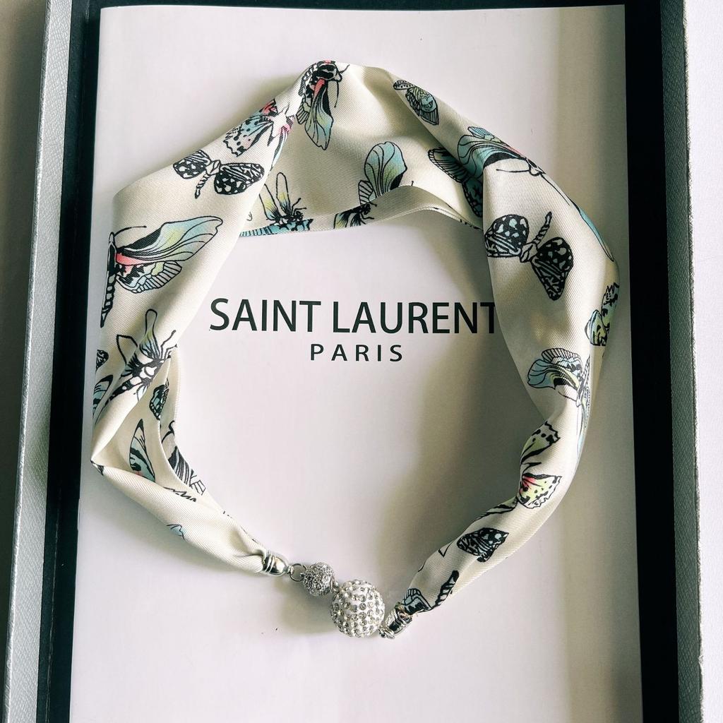 Spring and summer new Japanese and Korean fashion simulation silk long strip magnetic buckle small silk scarf necklace multi-functional scarf streamer