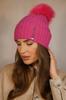 Nila Ribbed Wool Hat with Eco Pompom and Rhinestones, Raspberry Color