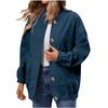 Women's Fashionable Solid Color Long Sleeved Button Jacket With Baseball Stand Up Collar Pocket Casual Jacket