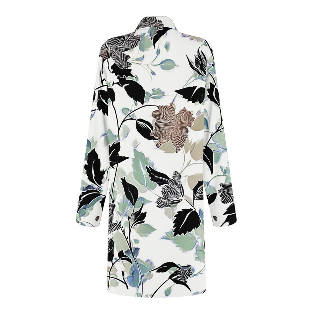 Women's Fashion Temperament Autun And Winter Button Lapel Pocket Long Sleeve Floral Print Dress