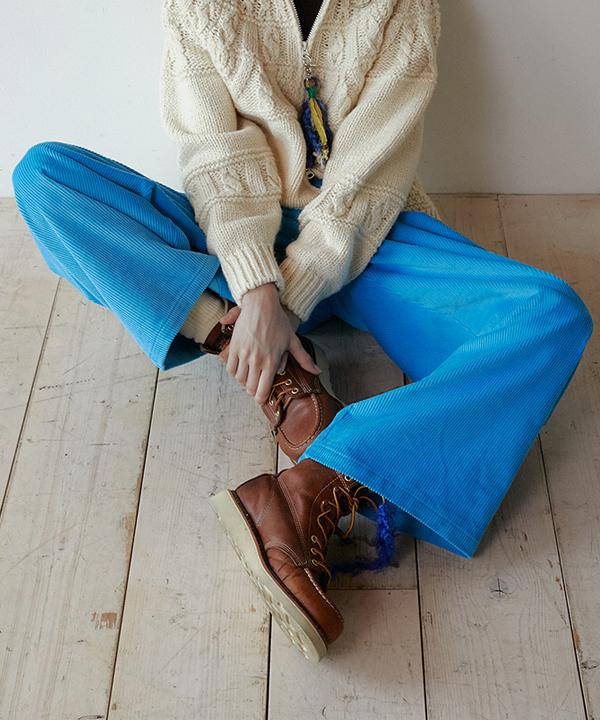 GREENBUTTER Corduroy Wide Pants (L/Blue)