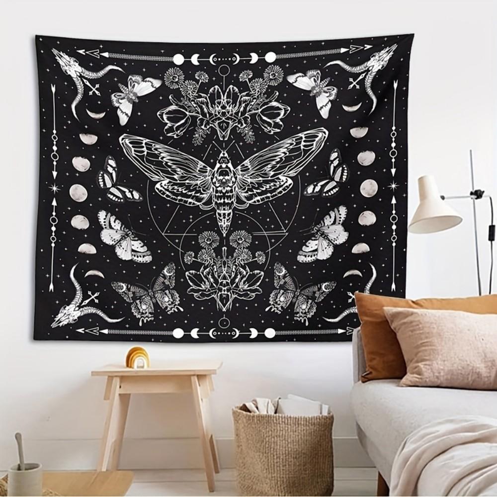 VIKAMA Dark Aesthetic Tapestry Moth Butterfly Moon Mystery Pattern Gothic Decorative Tapestry Home Room Decoration