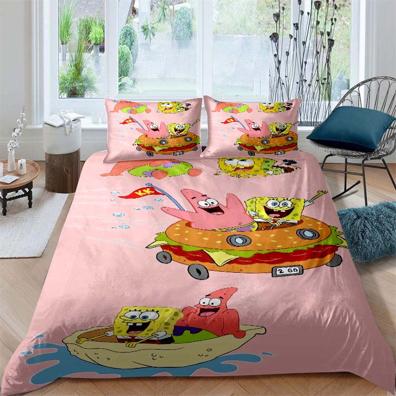 A Variety of SpongeBob SquarePants Patterned Bedding Sets, Soft Duvet Covers and Pillowcases, Suitable for Teenagers, Children a