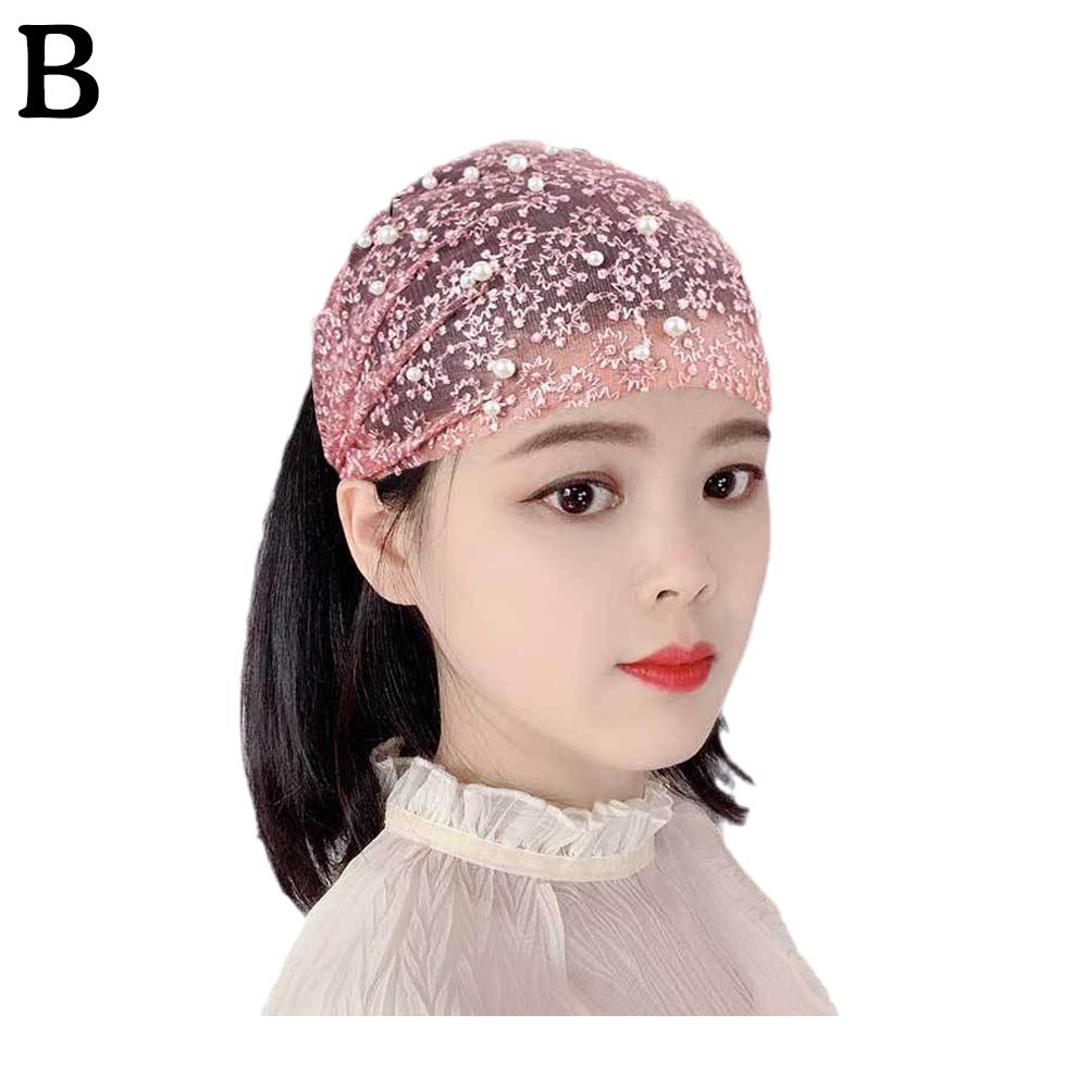 Fashion Women Wide Brimmed Headband With Pearl Decoration Turban Headband Hair Accessories Breathable Workout Lace Large
