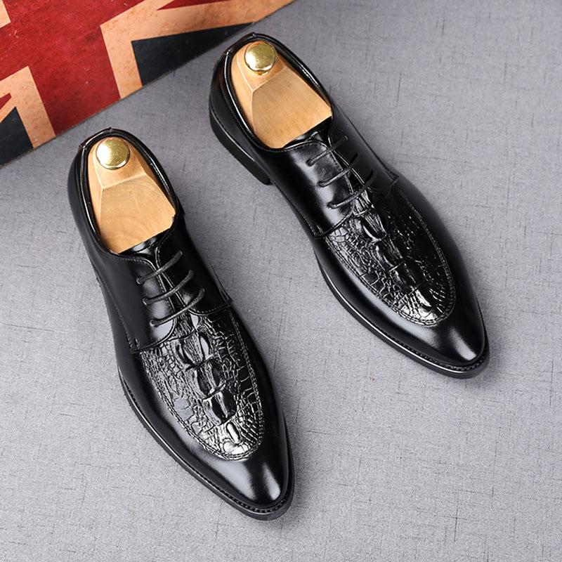 Fashion Luxury Fashion Men Crocodile Pattern Casual Leather Shoes Male Lace Up Flats Homecoming Wedding Dress Prom Zapatillas Hombre