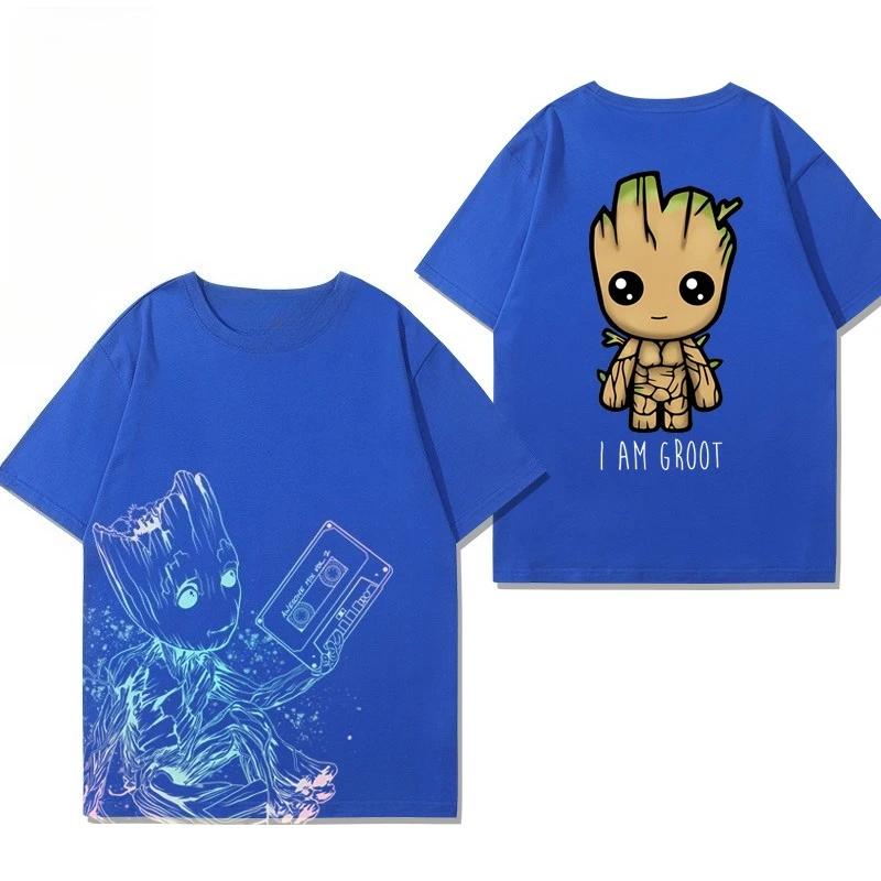 Marvel Guardians of The Galaxy 3 Rocket Marvel Joint T-shirt Clothes Groot Big Tooth Board Short Sleeve Pure Cotton Trend Casual