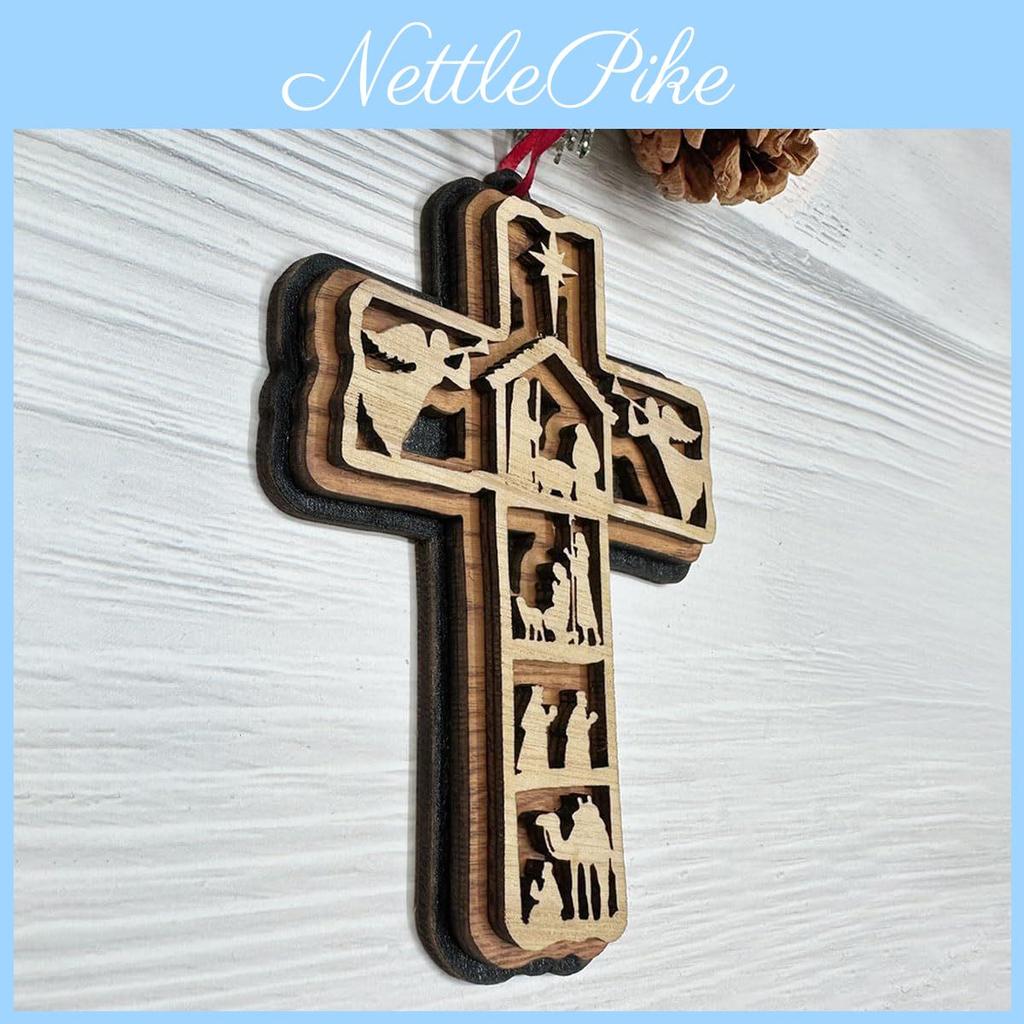 Handcrafted Wooden Cross Christmas Hanging Decoration Multi-layered Style For Celebrations